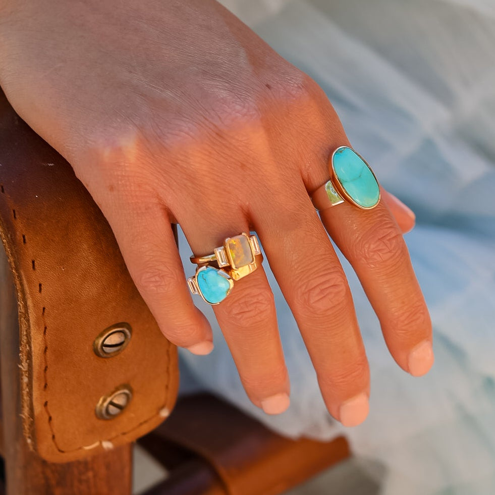 Prismatic Opal and Diamond Ring